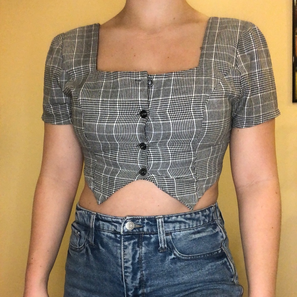 Plaid Cropped Asymmetrical Top